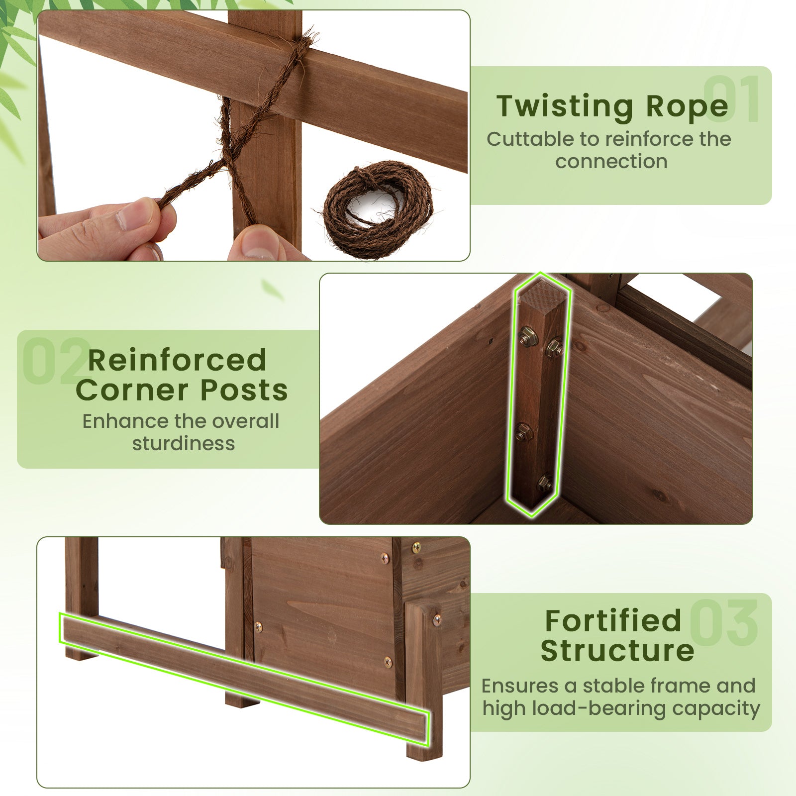Raised Garden Bed with Trellis 2-tier Wood Planter Box with Drainage Holes, Rustic Brown Raised Garden Beds at Gallery Canada