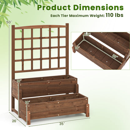 Raised Garden Bed with Trellis 2-tier Wood Planter Box with Drainage Holes, Rustic Brown Raised Garden Beds at Gallery Canada