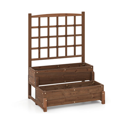 Raised Garden Bed With Trellis, 2-Tier Wood Planter Box, Rustic Brown Raised Garden Beds at Gallery Canada