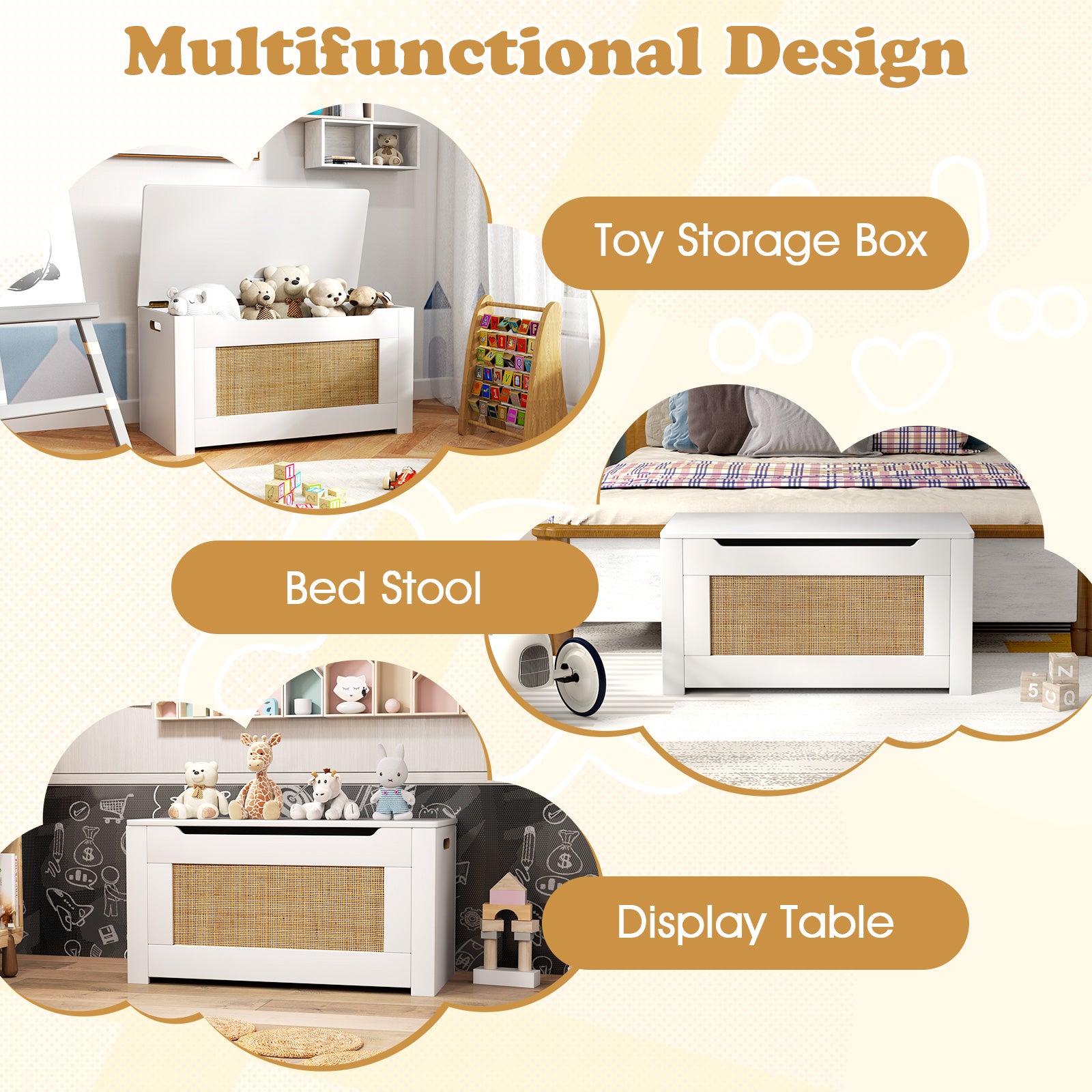 Kids Rattan Toy Storage Box with Flip Top Lid and Safety Hinge Handles, White Kids Storage at Gallery Canada