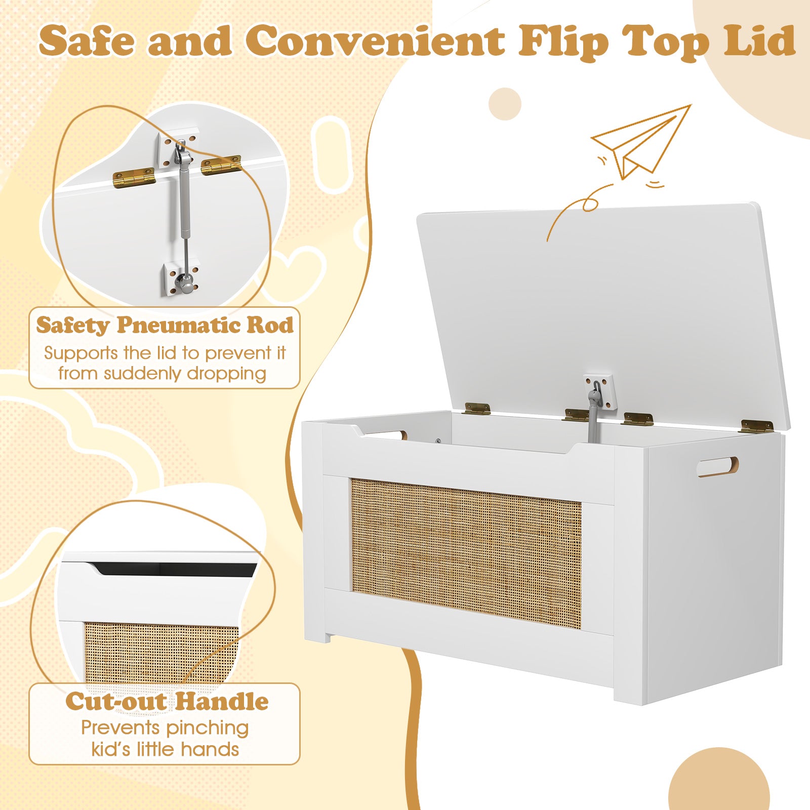 Kids Rattan Toy Storage Box with Flip Top Lid and Safety Hinge Handles, White Kids Storage at Gallery Canada