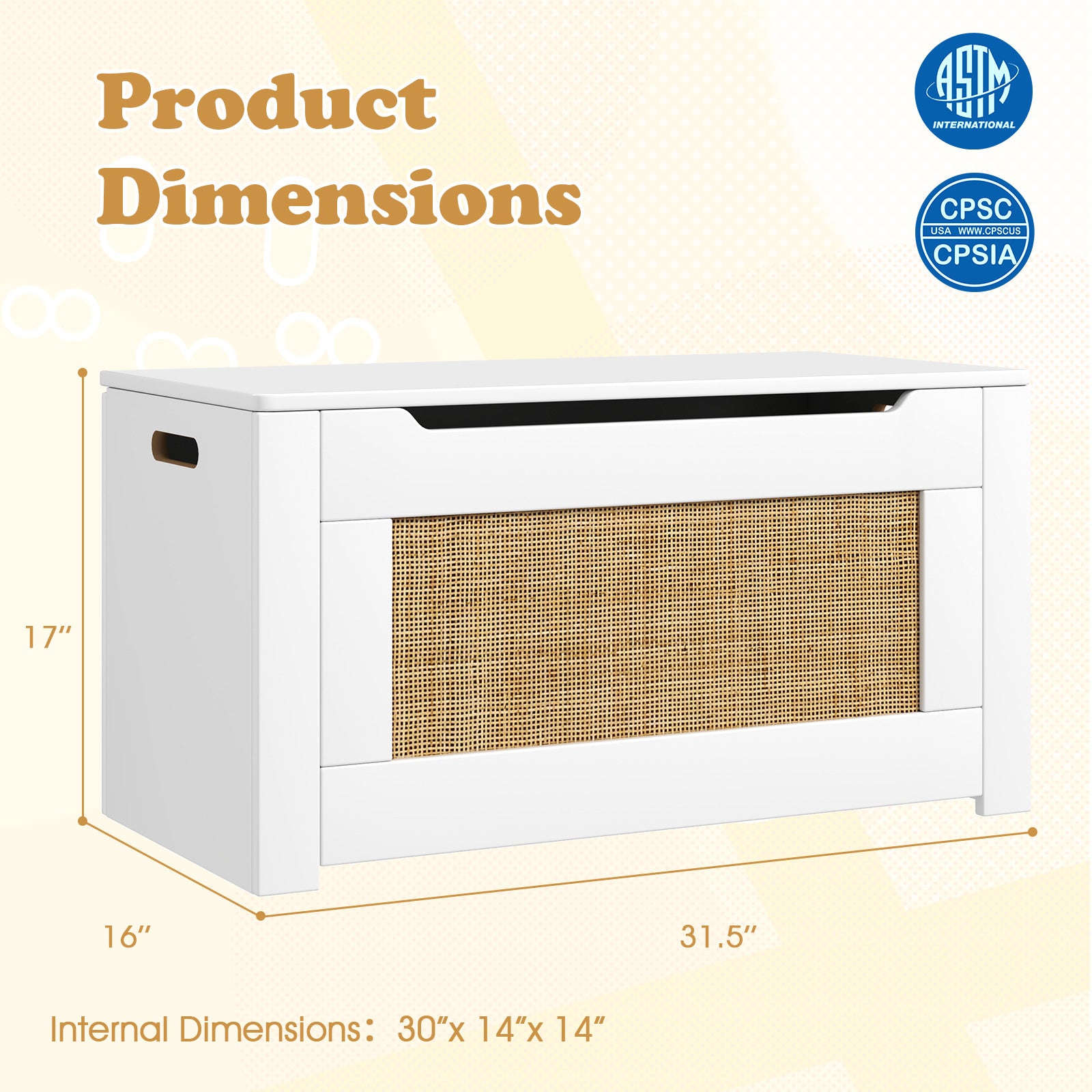 Kids Rattan Toy Storage Box with Flip Top Lid and Safety Hinge Handles, White Kids Storage at Gallery Canada