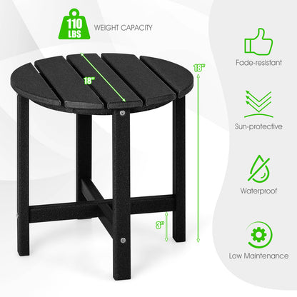 18 Inch Round Weather-Resistant Adirondack Side Table, Black Patio Coffee Tables at Gallery Canada