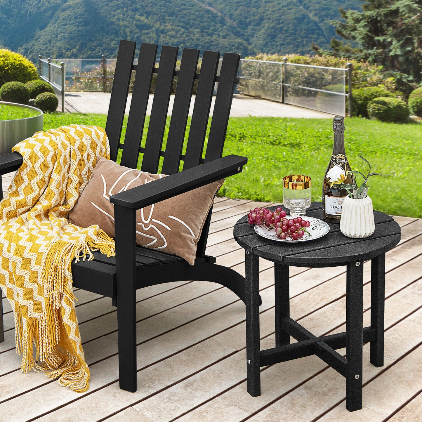 18 Inch Round Weather-Resistant Adirondack Side Table, Black Patio Coffee Tables at Gallery Canada