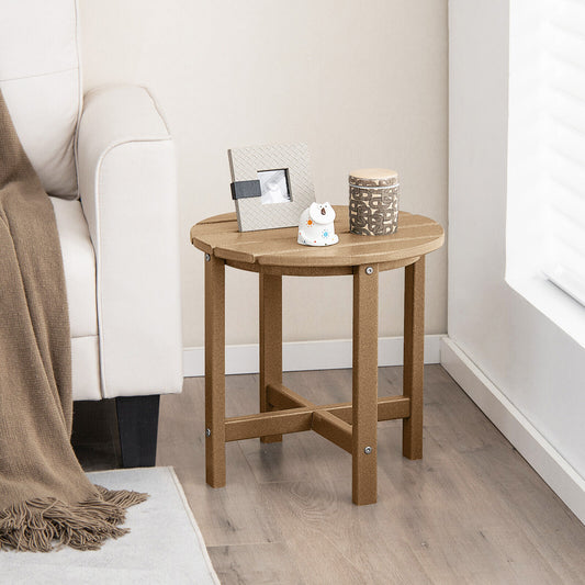 18 Inch Round Weather-Resistant Adirondack Side Table, Brown Patio Coffee Tables Brown at Gallery Canada