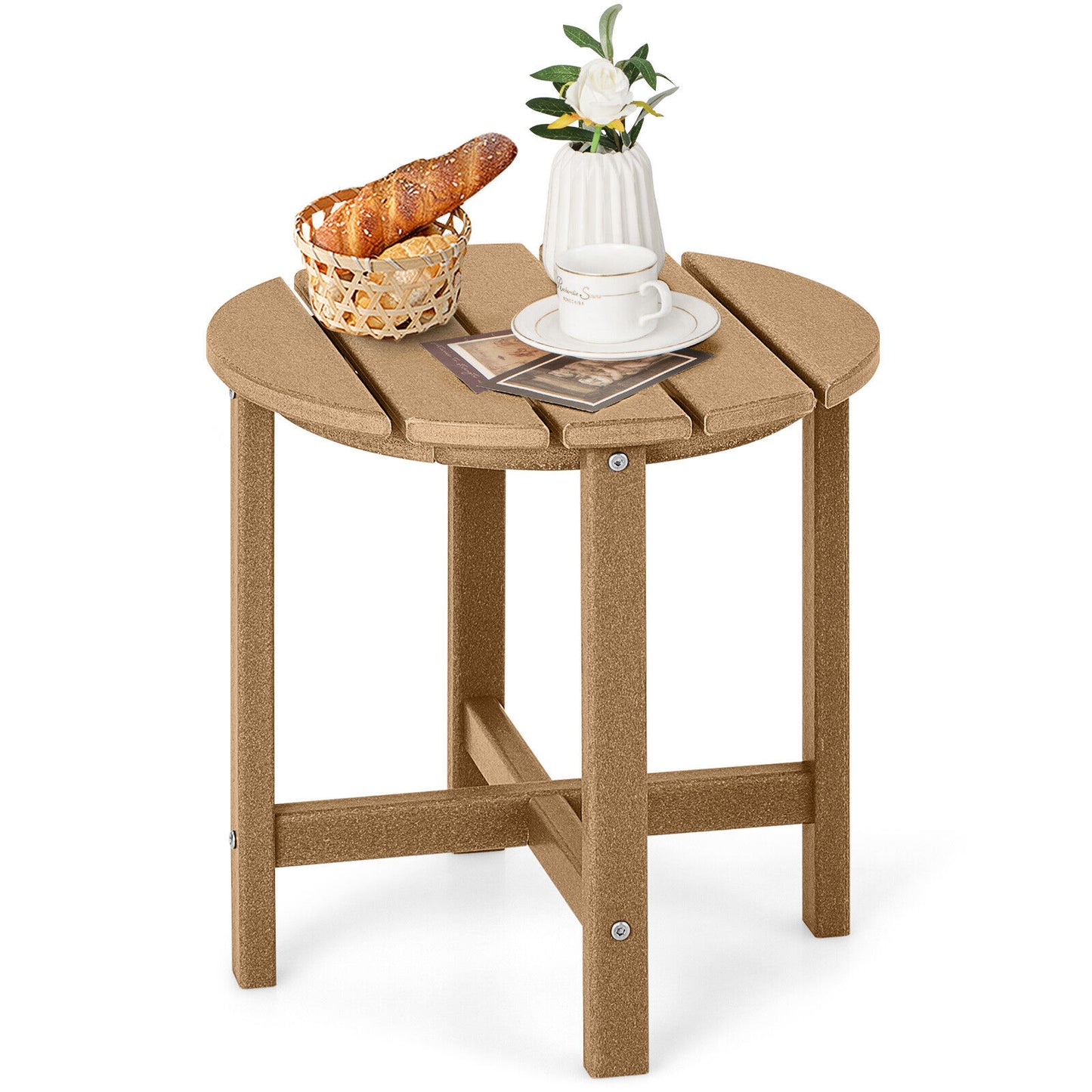 18 Inch Round Weather-Resistant Adirondack Side Table, Brown Patio Coffee Tables at Gallery Canada