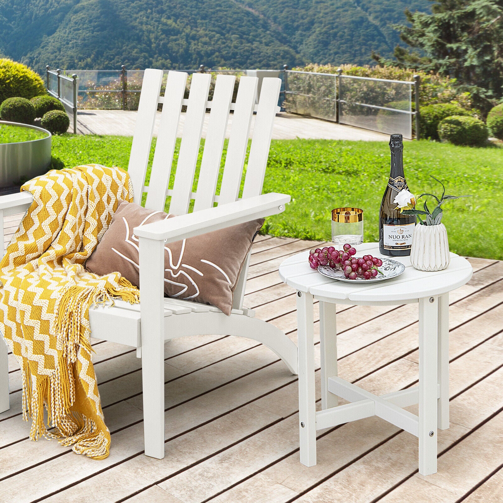 18 Inch Round Weather-Resistant Adirondack Side Table, White Patio Coffee Tables at Gallery Canada