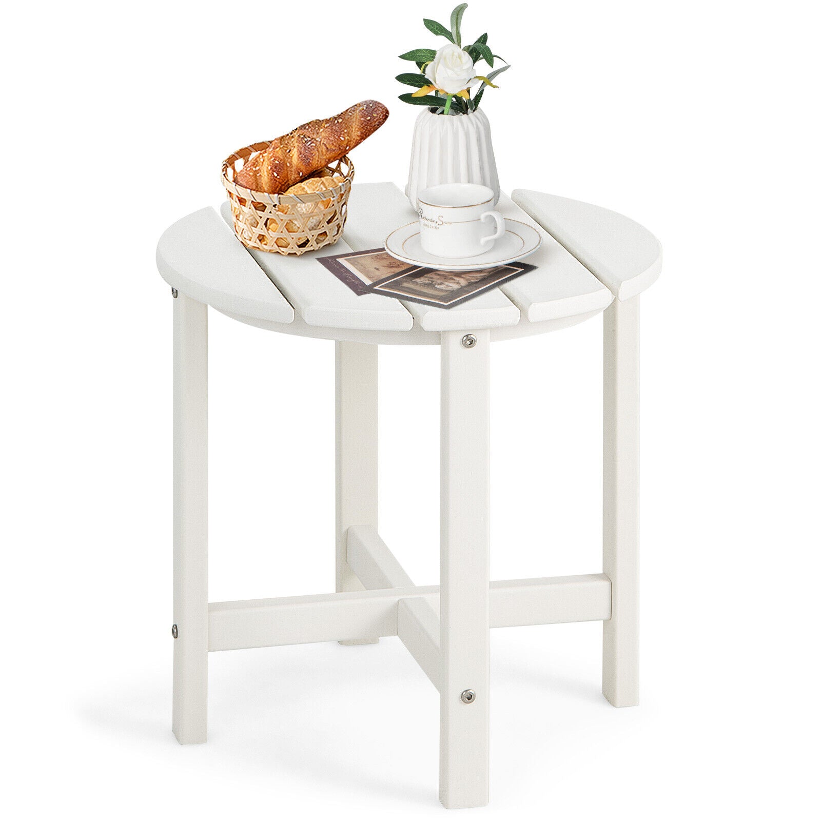18 Inch Round Weather-Resistant Adirondack Side Table, White Patio Coffee Tables White at Gallery Canada