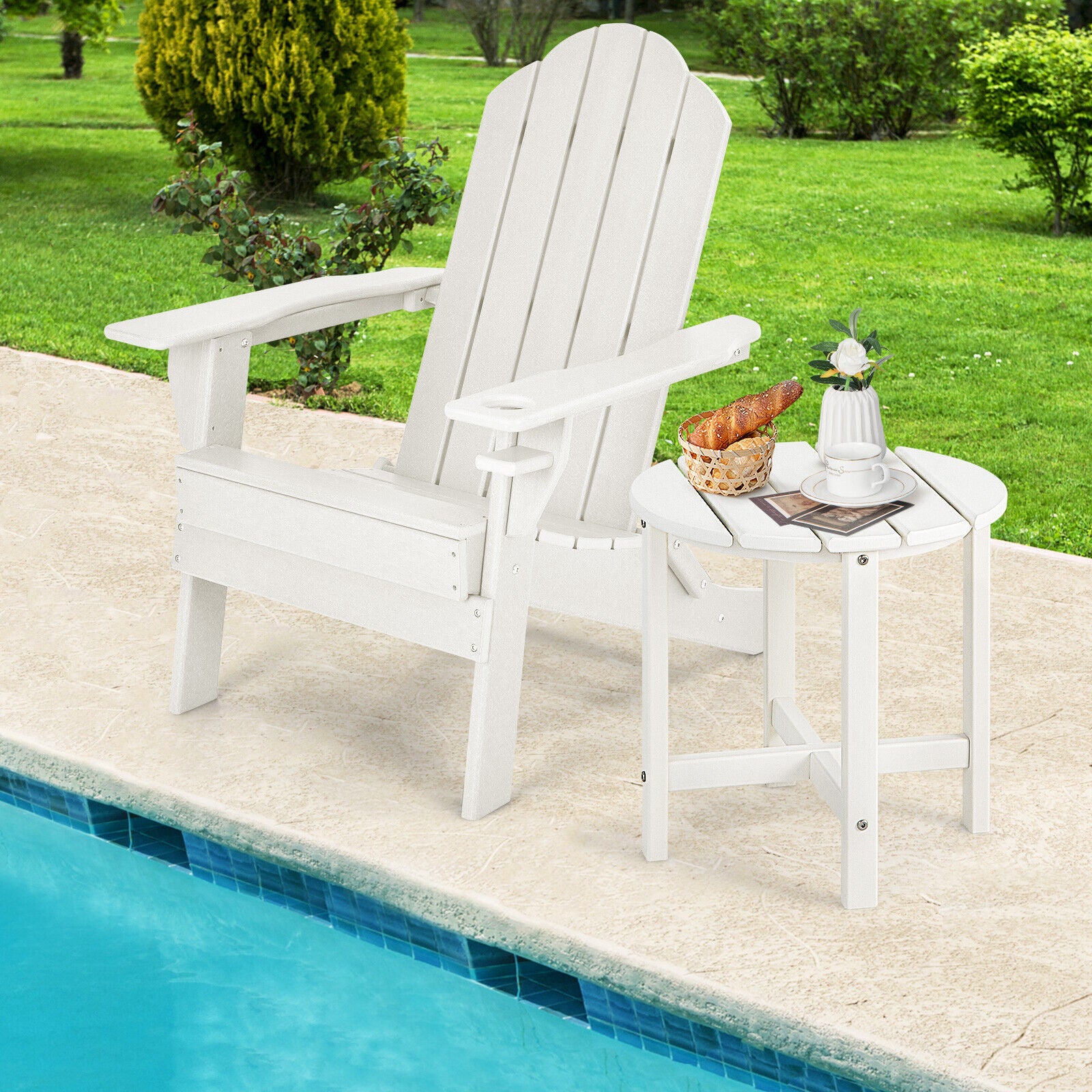 18 Inch Round Weather-Resistant Adirondack Side Table, White Patio Coffee Tables at Gallery Canada