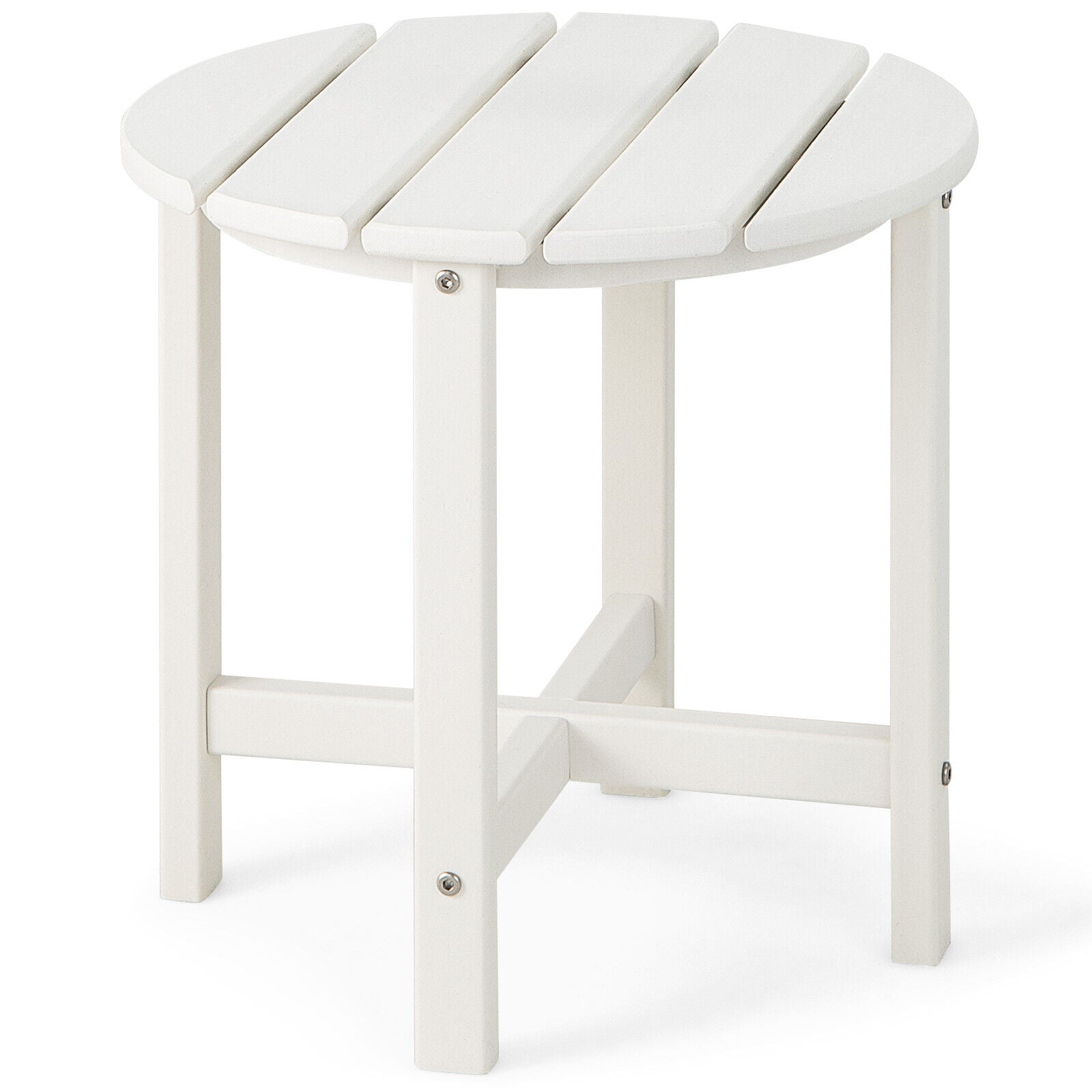 18 Inch Round Weather-Resistant Adirondack Side Table, White Patio Coffee Tables at Gallery Canada