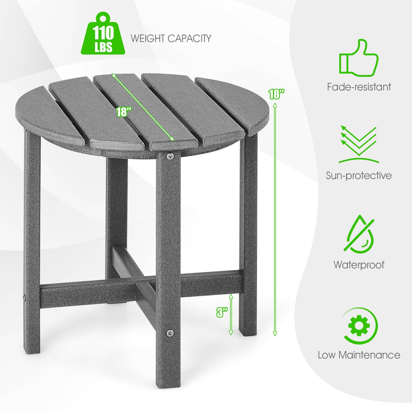Set Of 2 18 Inch Round Weather-Resistant Adirondack Side Tables, Gray Patio Coffee Tables at Gallery Canada