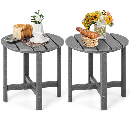 Set Of 2 18 Inch Round Weather-Resistant Adirondack Side Tables, Gray Patio Coffee Tables Gray at Gallery Canada