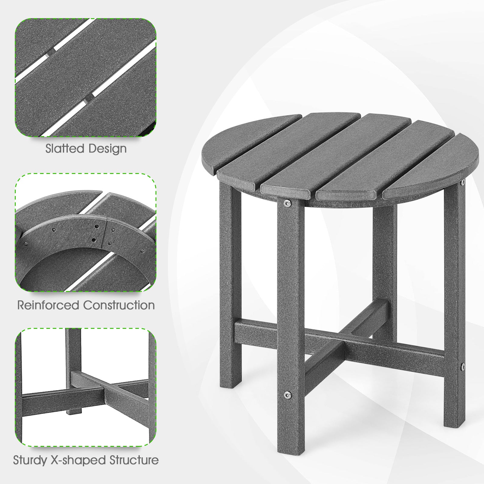Set Of 2 18 Inch Round Weather-Resistant Adirondack Side Tables, Gray Patio Coffee Tables at Gallery Canada