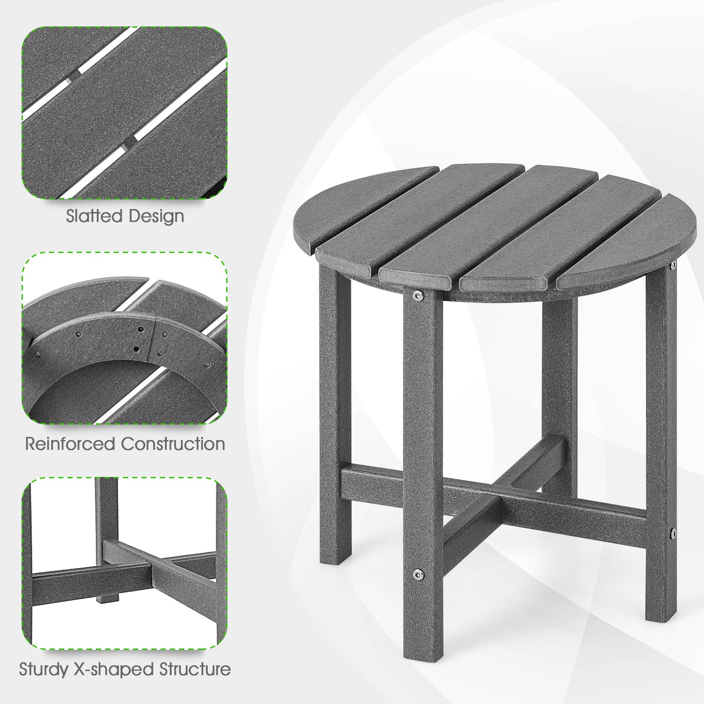 Set Of 2 18 Inch Round Weather-Resistant Adirondack Side Tables, Gray Patio Coffee Tables at Gallery Canada