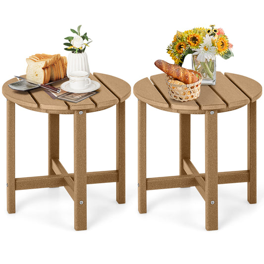 Set Of 2 18 Inch Round Weather-Resistant Adirondack Side Tables, Brown Patio Coffee Tables Brown at Gallery Canada