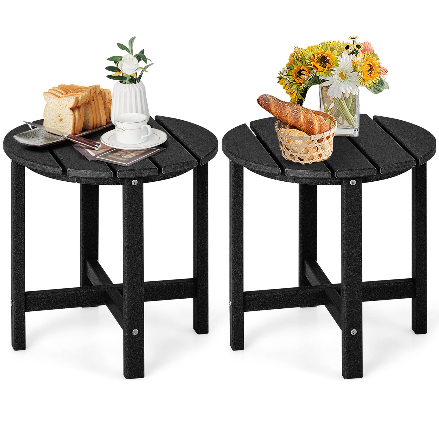 Set Of 2 18 Inch Round Weather-Resistant Adirondack Side Tables, Black Patio Coffee Tables at Gallery Canada