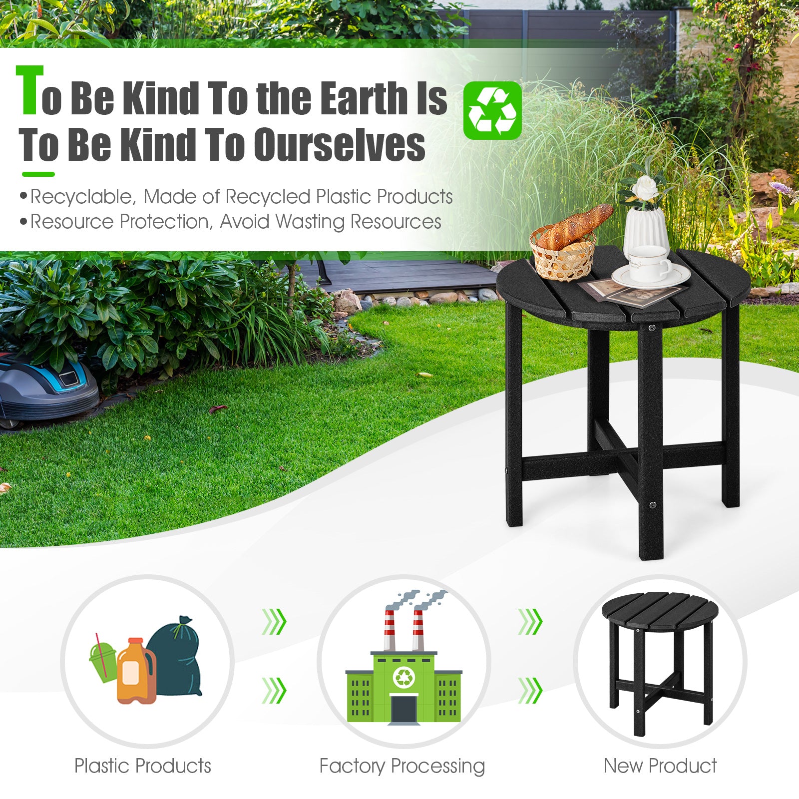 Set Of 2 18 Inch Round Weather-Resistant Adirondack Side Tables, Black Patio Coffee Tables at Gallery Canada
