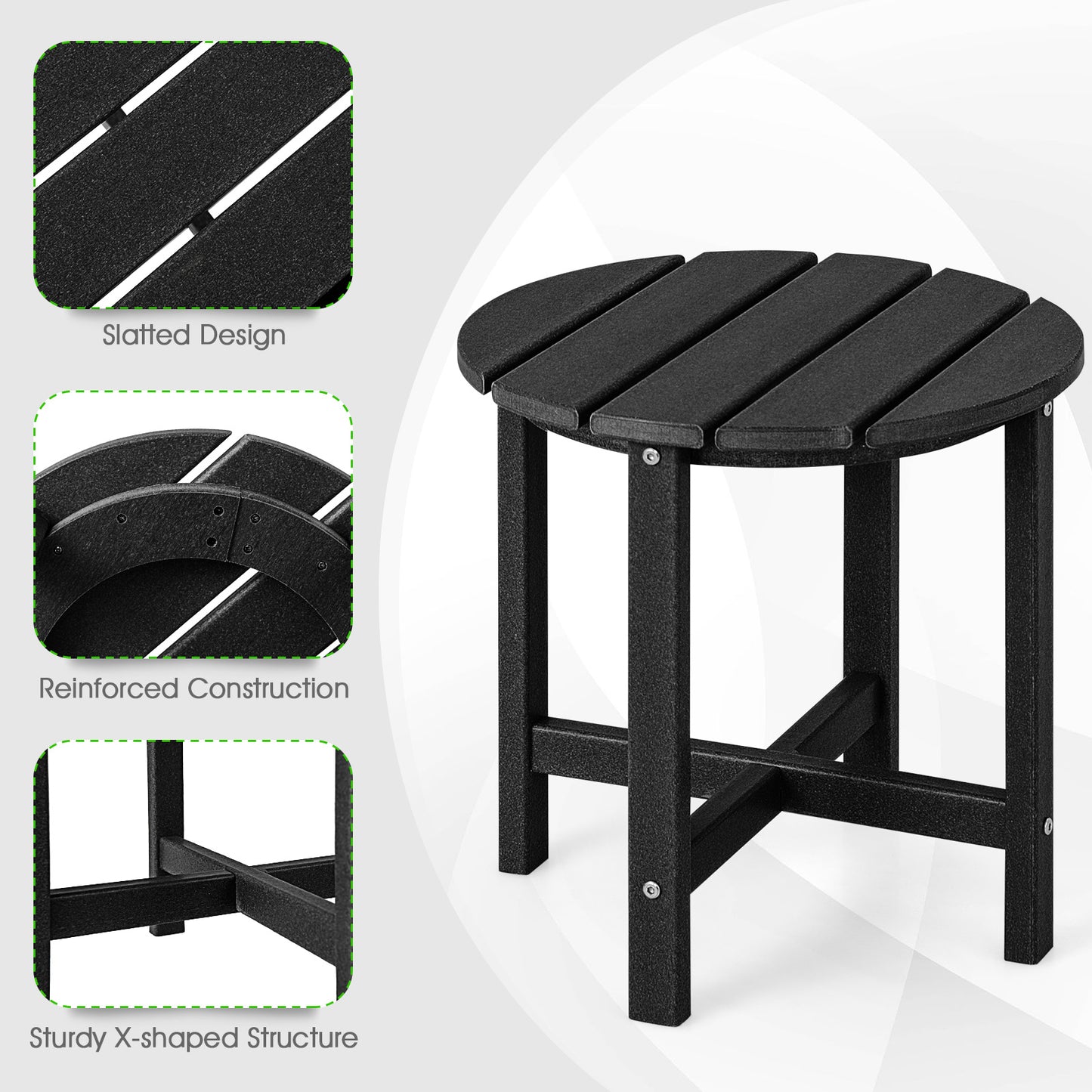 Set Of 2 18 Inch Round Weather-Resistant Adirondack Side Tables, Black Patio Coffee Tables at Gallery Canada