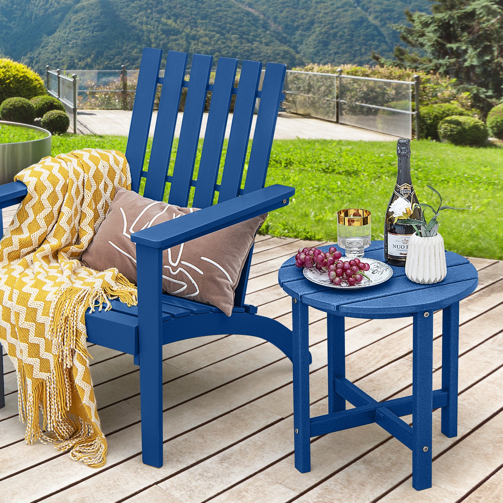 Set of 2 18 Inch Round Weather-Resistant Adirondack Side Tables, Navy Patio Coffee Tables at Gallery Canada