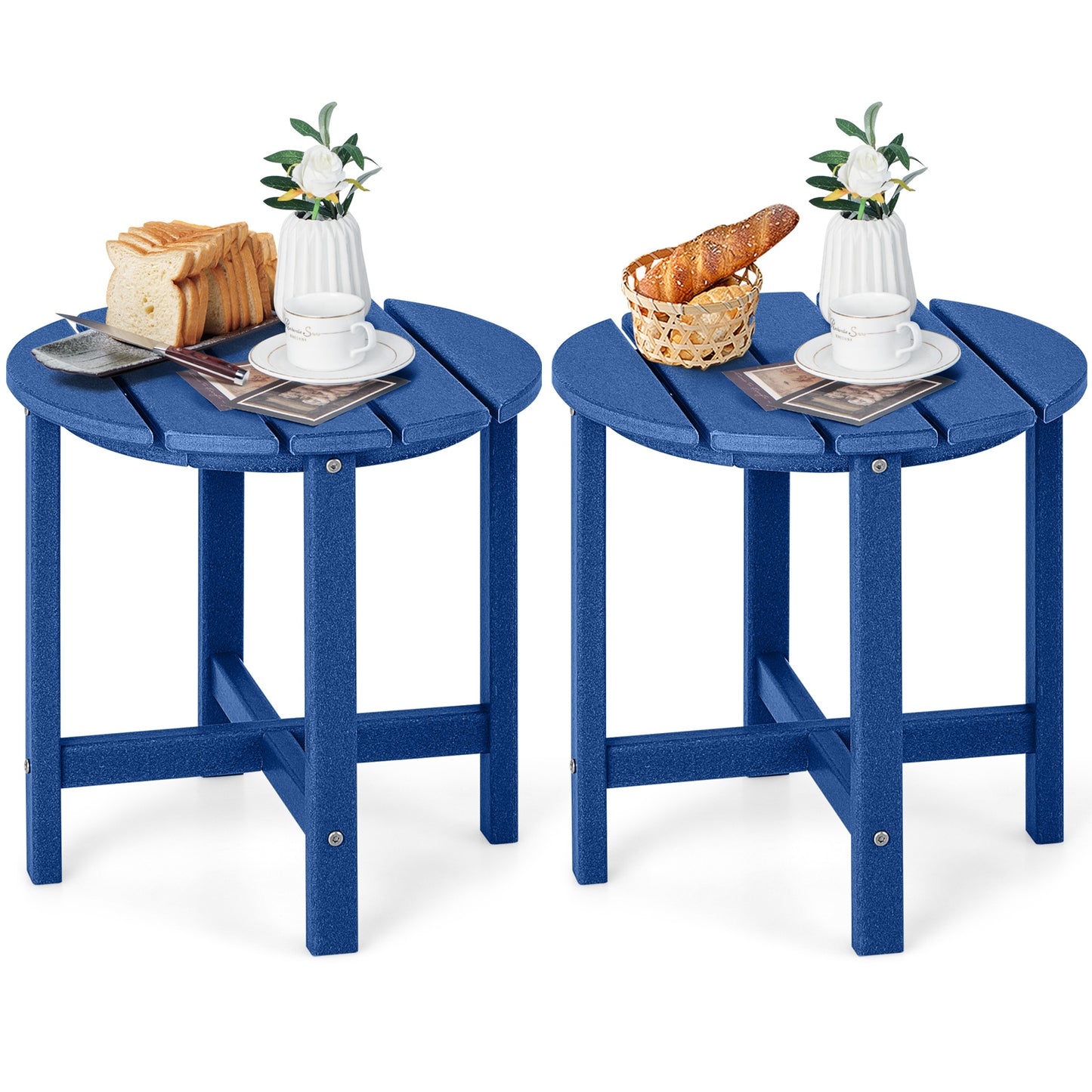 Set of 2 18 Inch Round Weather-Resistant Adirondack Side Tables, Navy Patio Coffee Tables Navy at Gallery Canada