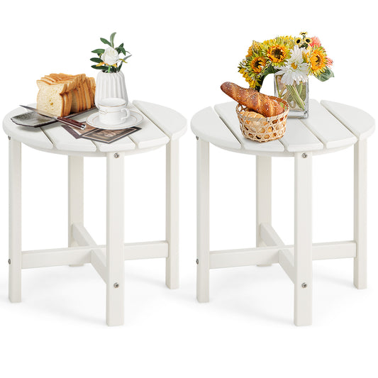 Set of 2 18 Inch Round Weather-Resistant Adirondack Side Tables, White Patio Coffee Tables White at Gallery Canada