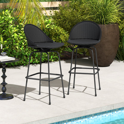 Set Of 2 Rattan Swivel Barstools, Curved Back, Black Outdoor Seating & Patio Chairs at Gallery Canada