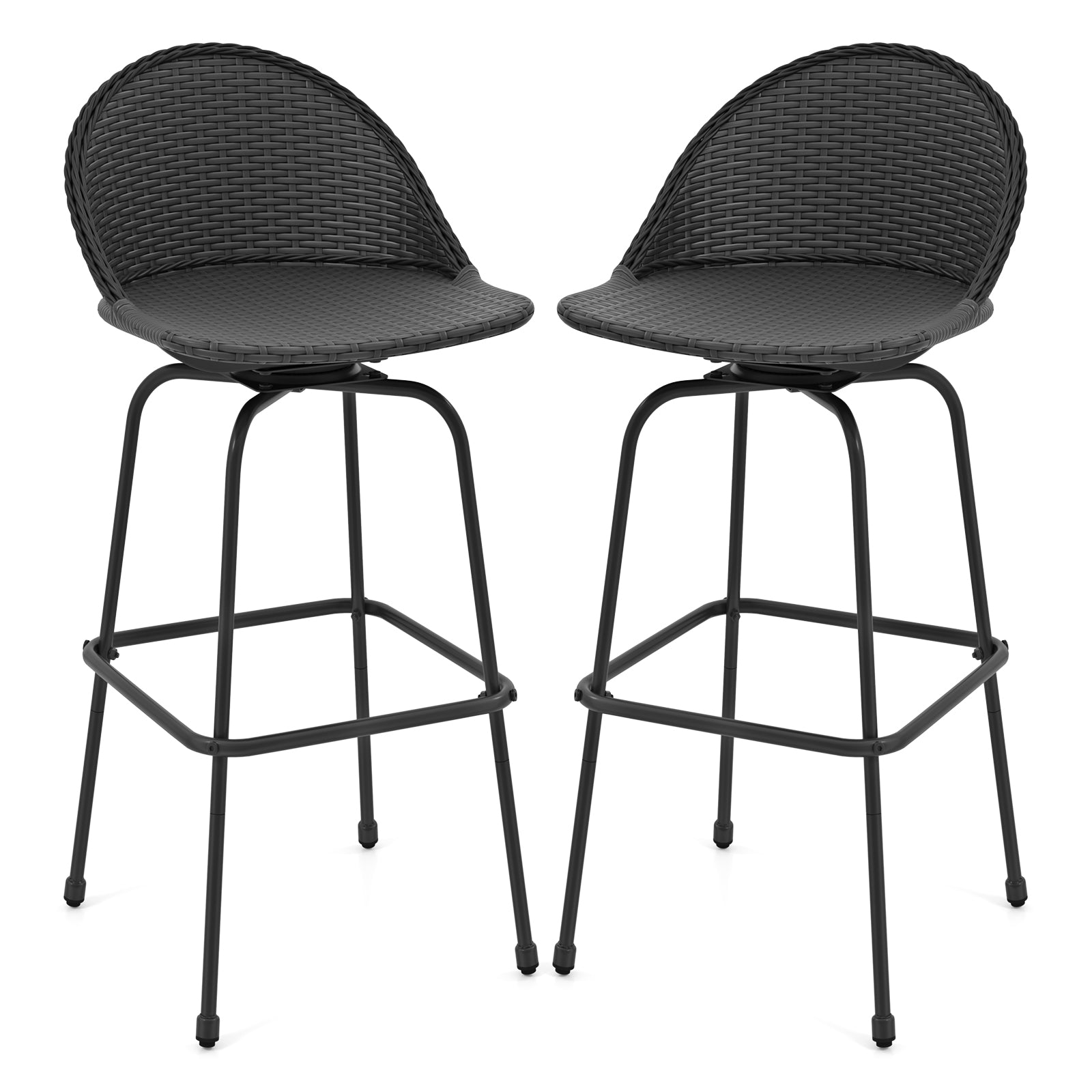 Set Of 2 Rattan Swivel Barstools, Curved Back, Black Outdoor Seating & Patio Chairs Black at Gallery Canada