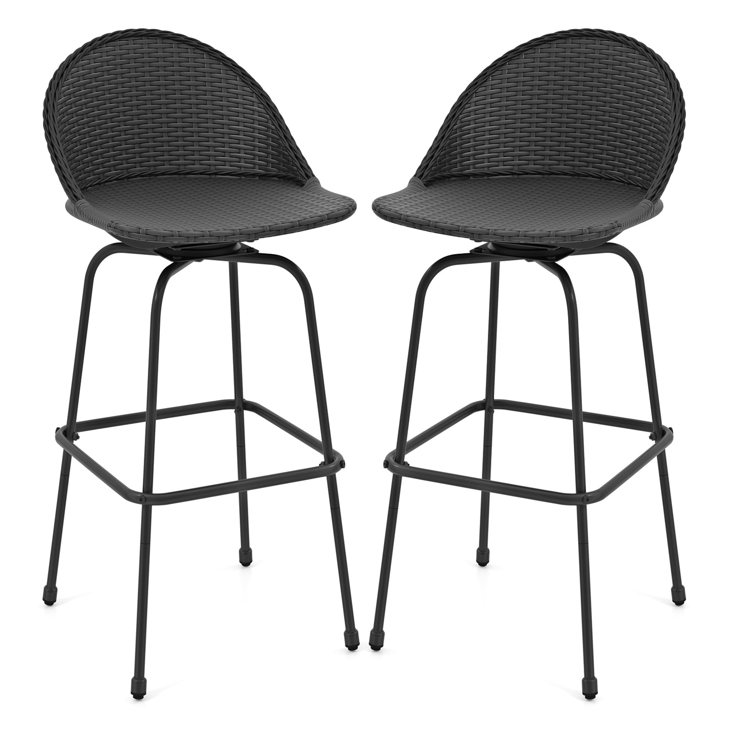 Set Of 2 Rattan Swivel Barstools, Curved Back, Black Outdoor Seating & Patio Chairs Black at Gallery Canada