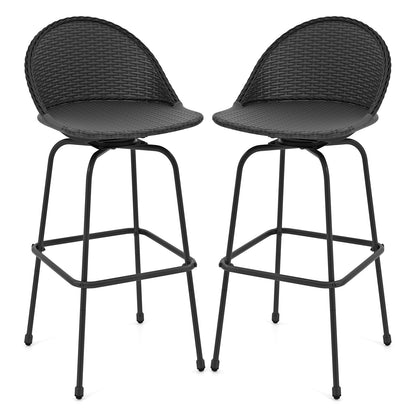 Set Of 2 Rattan Swivel Barstools, Curved Back, Black Outdoor Seating & Patio Chairs Black at Gallery Canada