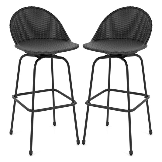Set Of 2 Rattan Swivel Barstools, Curved Back, Black Outdoor Seating & Patio Chairs Black at Gallery Canada