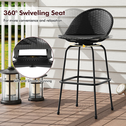 Set Of 2 Rattan Swivel Barstools, Curved Back, Black Outdoor Seating & Patio Chairs at Gallery Canada
