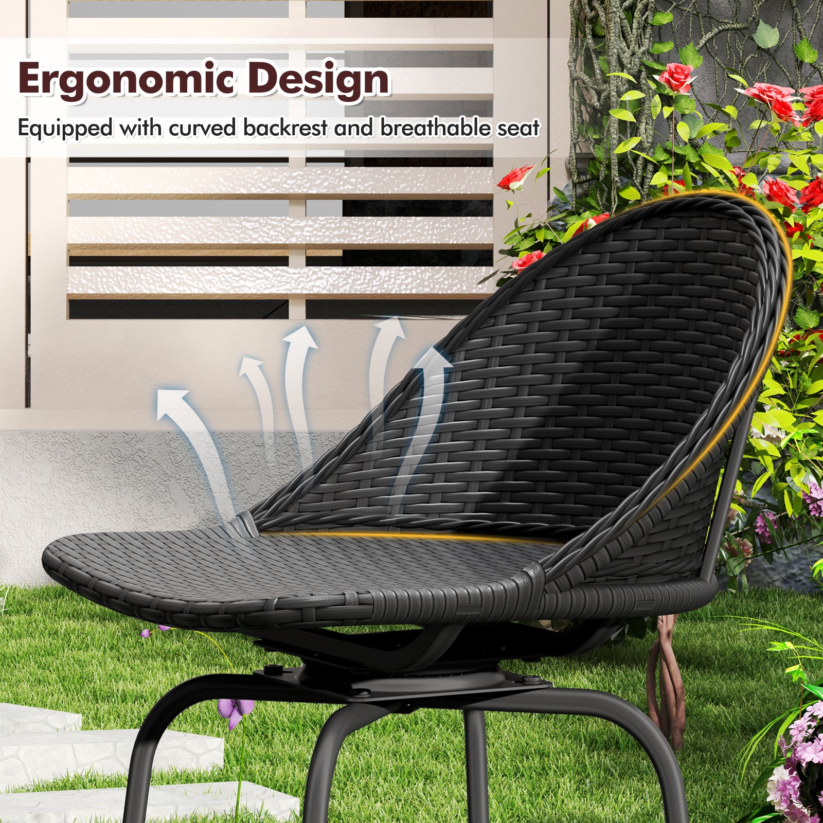 Set Of 2 Rattan Swivel Barstools, Curved Back, Black Outdoor Seating & Patio Chairs at Gallery Canada