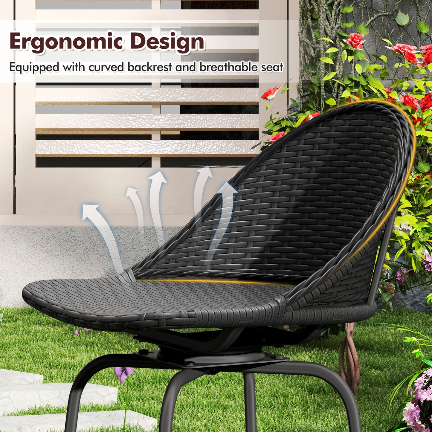 Set Of 2 Rattan Swivel Barstools, Curved Back, Black Outdoor Seating & Patio Chairs at Gallery Canada