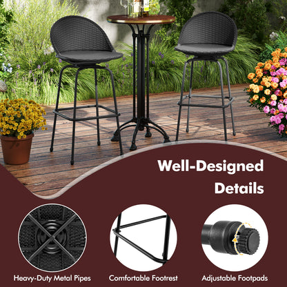 Set Of 2 Rattan Swivel Barstools, Curved Back, Black Outdoor Seating & Patio Chairs at Gallery Canada