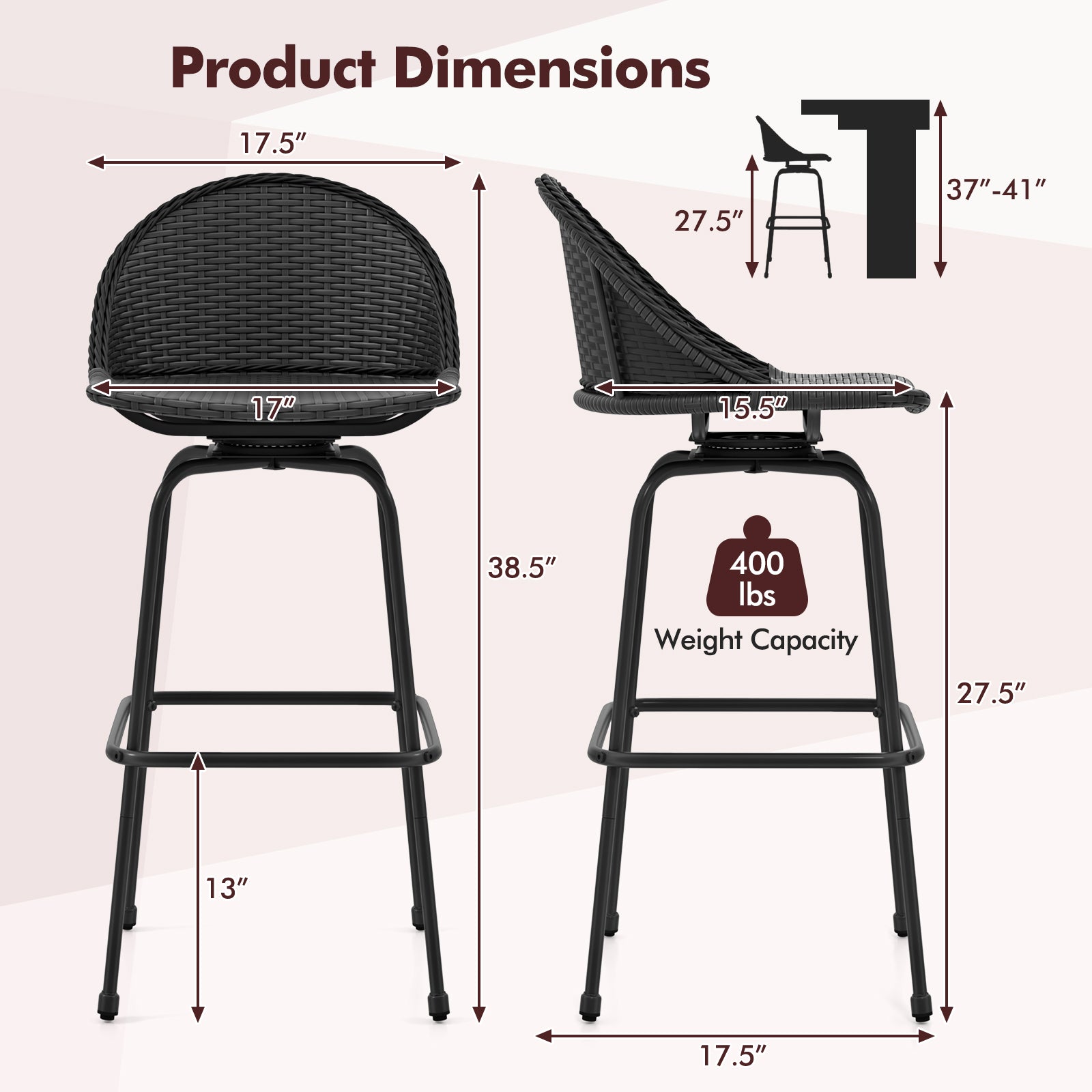 Set Of 2 Rattan Swivel Barstools, Curved Back, Black Outdoor Seating & Patio Chairs at Gallery Canada