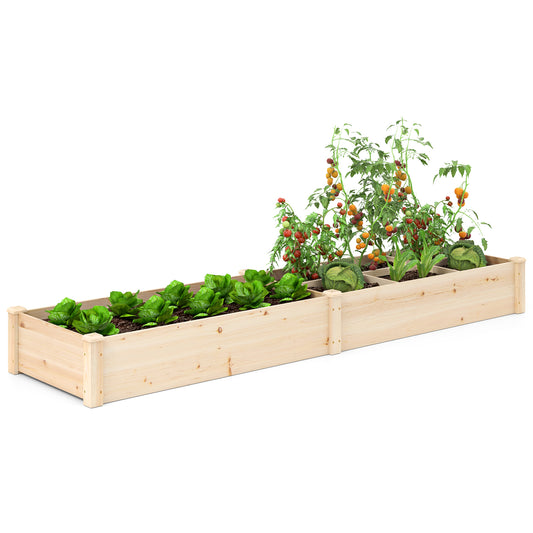 Wooden Raised Garden Bed, Open-Ended Base, 2 Planter Boxes Divider, Natural Raised Garden Beds Natural at Gallery Canada