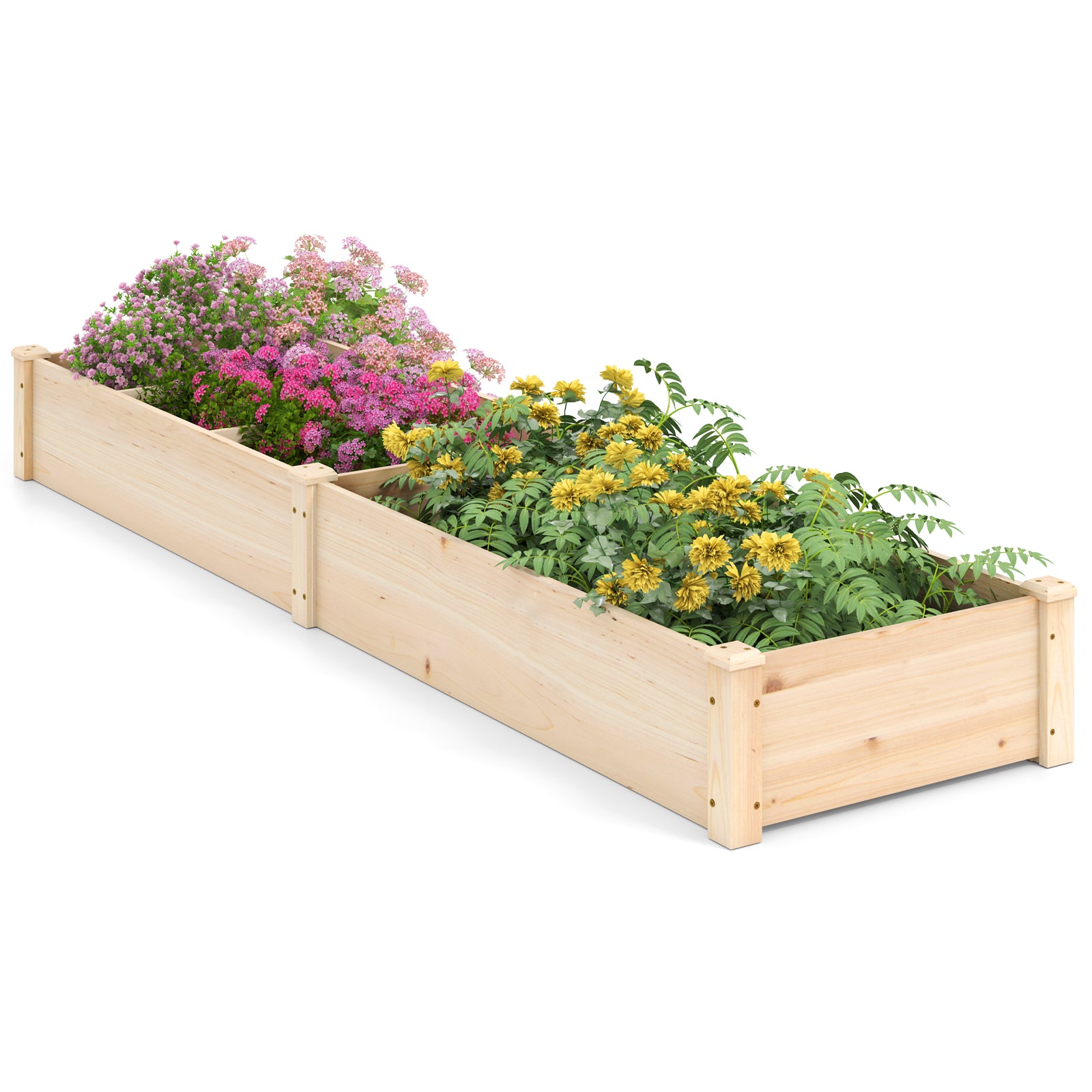 Wooden Raised Open-Ended Base Garden Bed with 2 Planter Boxes Divider, Natural Raised Garden Beds at Gallery Canada