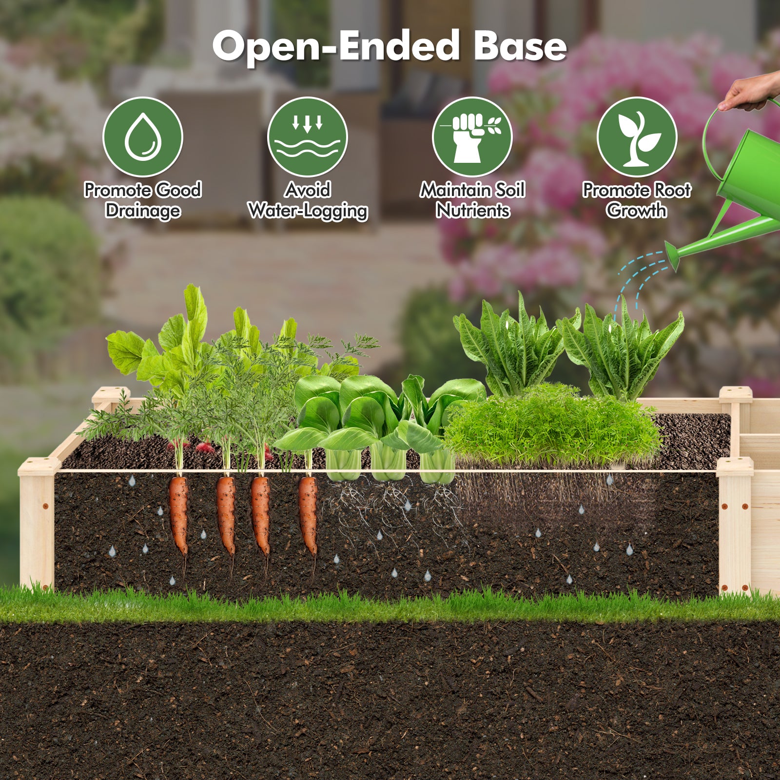 Wooden Raised Open-Ended Base Garden Bed with 2 Planter Boxes Divider, Natural Raised Garden Beds at Gallery Canada