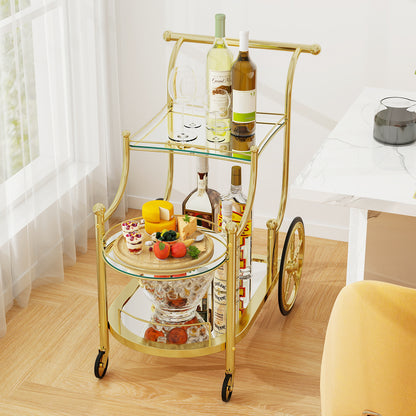 3-Tier Home Bar Serving Cart on Wheels with Mirrored Shelves, Golden Kitchen Islands & Carts at Gallery Canada