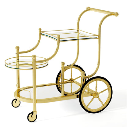 3-Tier Home Bar Serving Cart on Wheels with Mirrored Shelves, Golden Kitchen Islands & Carts at Gallery Canada