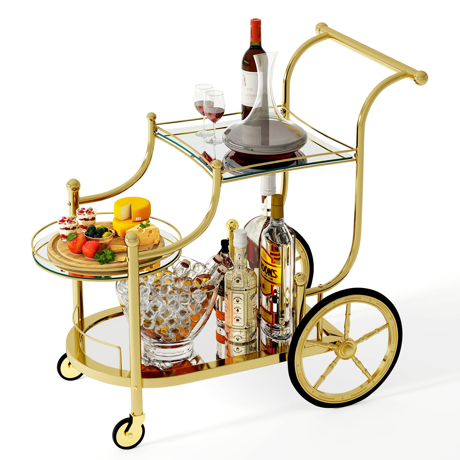 3-Tier Home Bar Serving Cart on Wheels with Mirrored Shelves, Golden Kitchen Islands & Carts at Gallery Canada