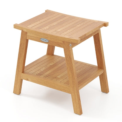 20 Inches Teak Wood Shower Bench, Storage Shelf, Adjustable Foot Pads, Natural Bath Safety Natural at Gallery Canada