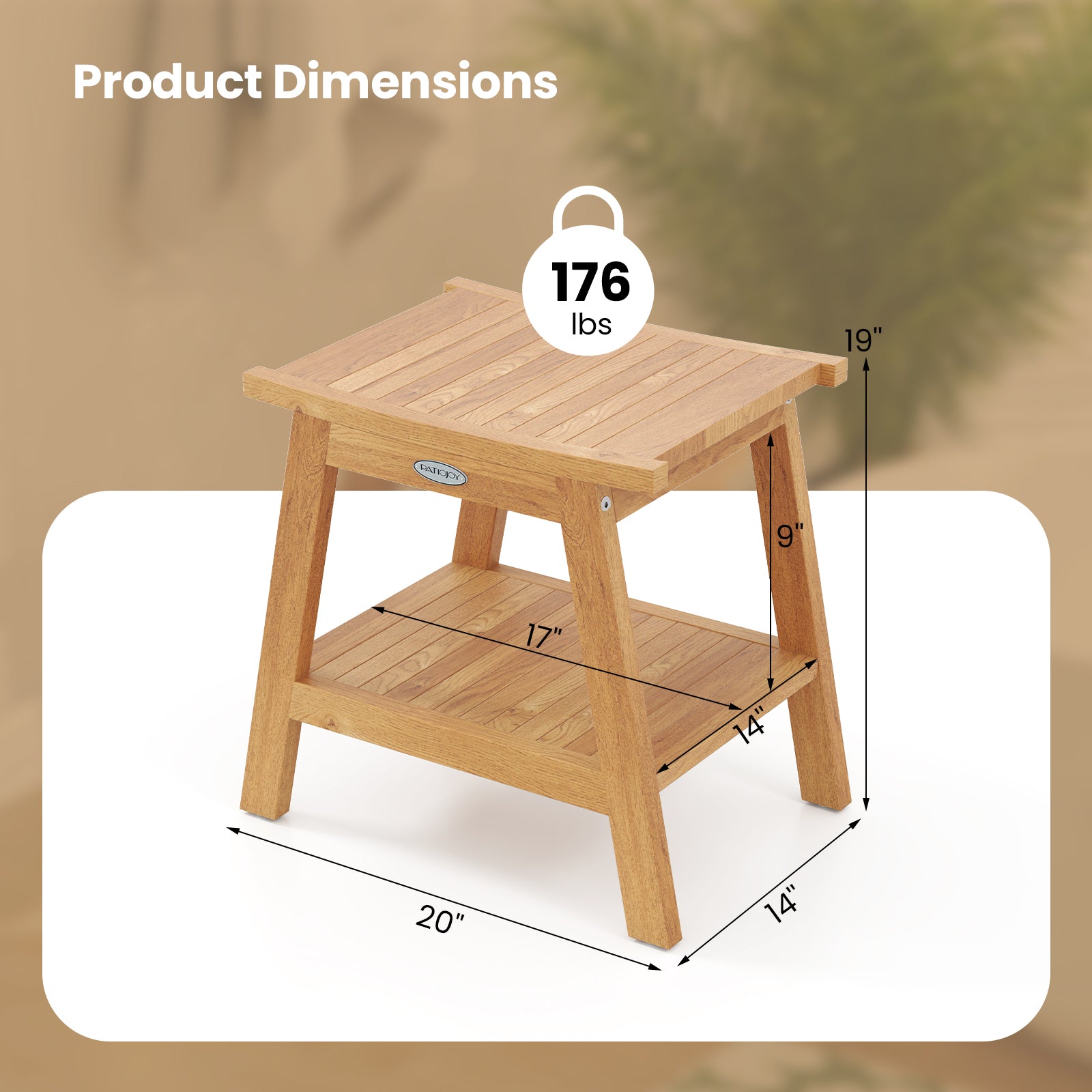 20 Inches Teak Wood Shower Bench with Storage Shelf and Adjustable Foot Pads, Natural Bath Safety at Gallery Canada