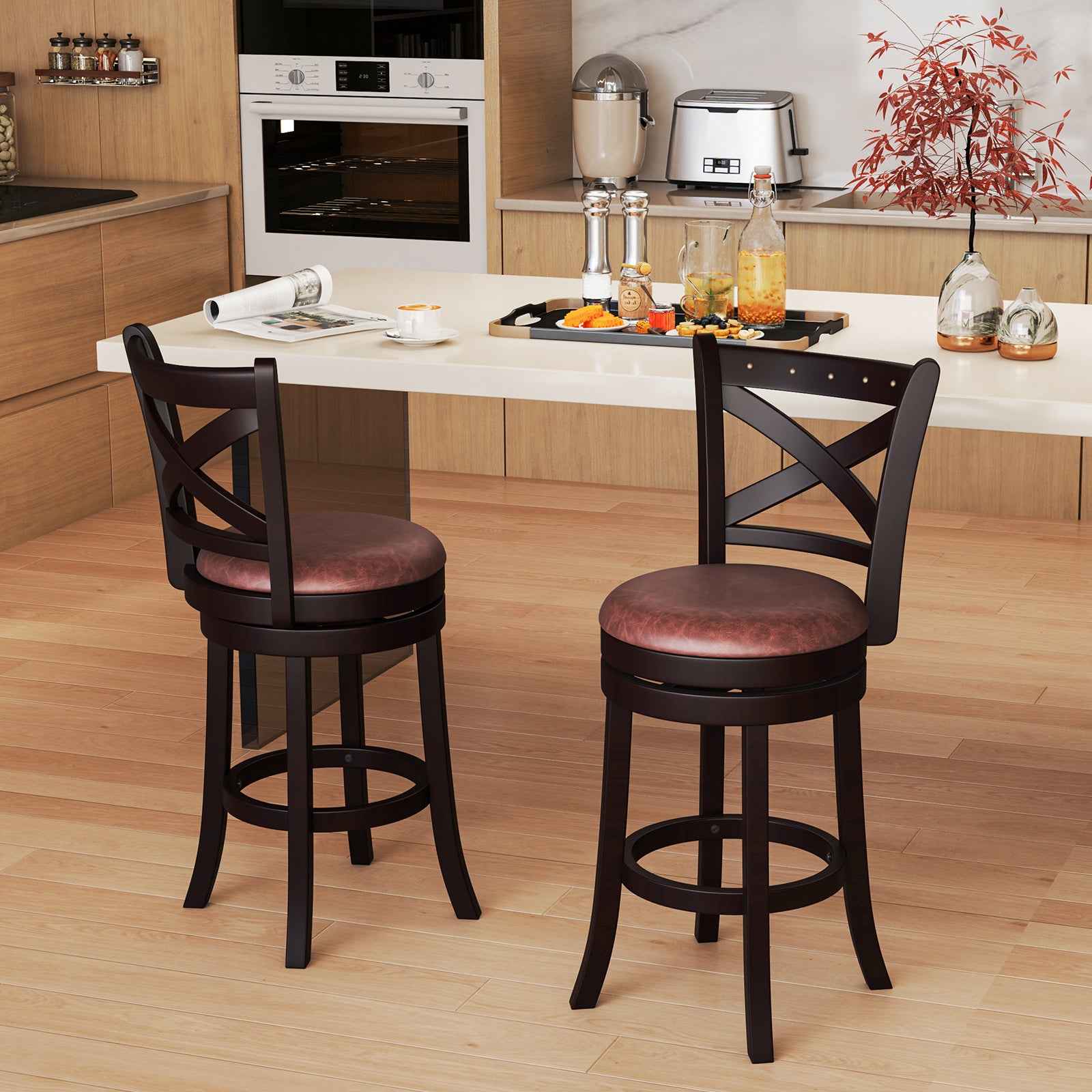 26/30 Inch Swivel Bar Stools Set of 2 Bar Chairs with Padded Seat-26 inches, Coffee Bar Stools at Gallery Canada