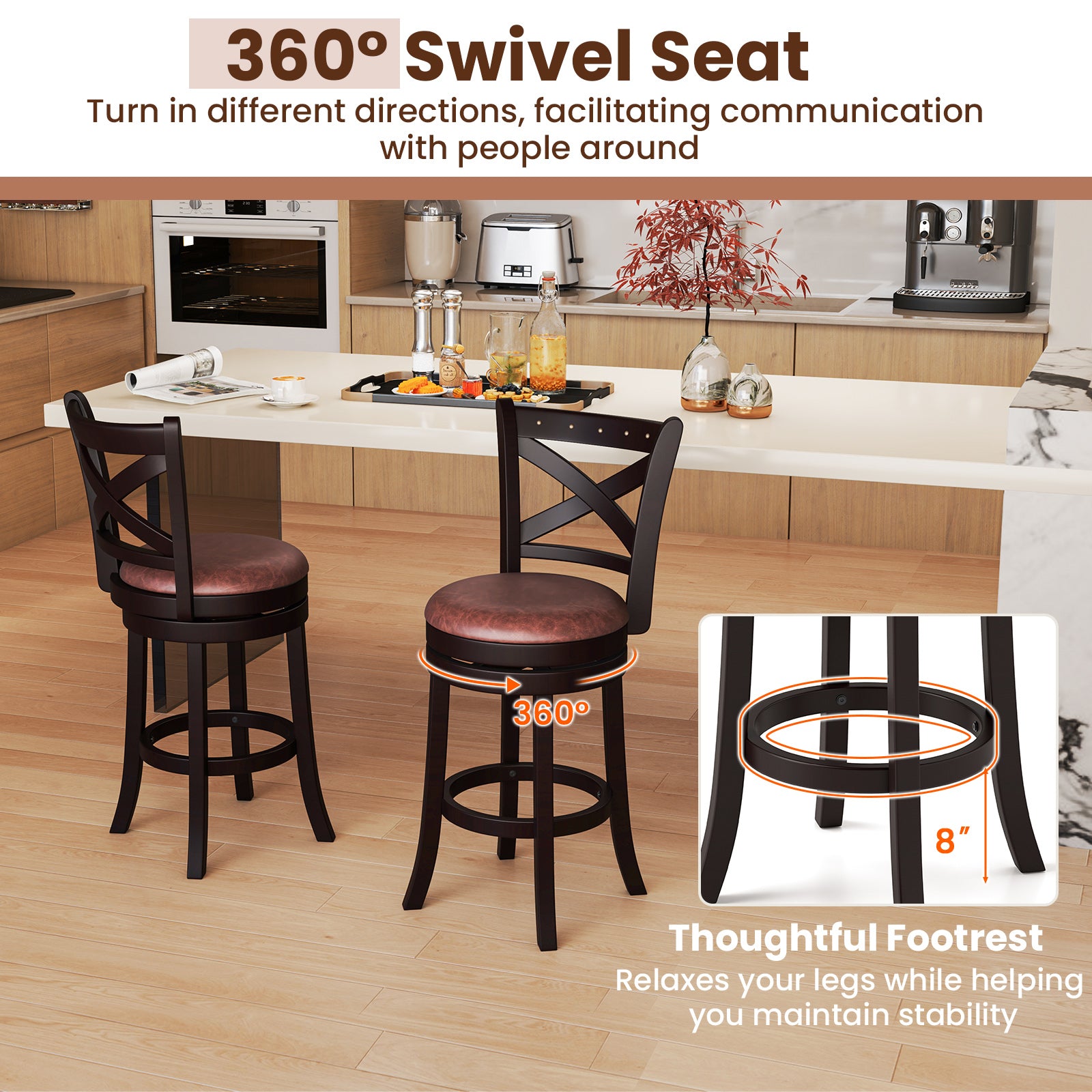 26/30 Inch Swivel Bar Stools Set of 2 Bar Chairs with Padded Seat-26 inches, Coffee Bar Stools at Gallery Canada