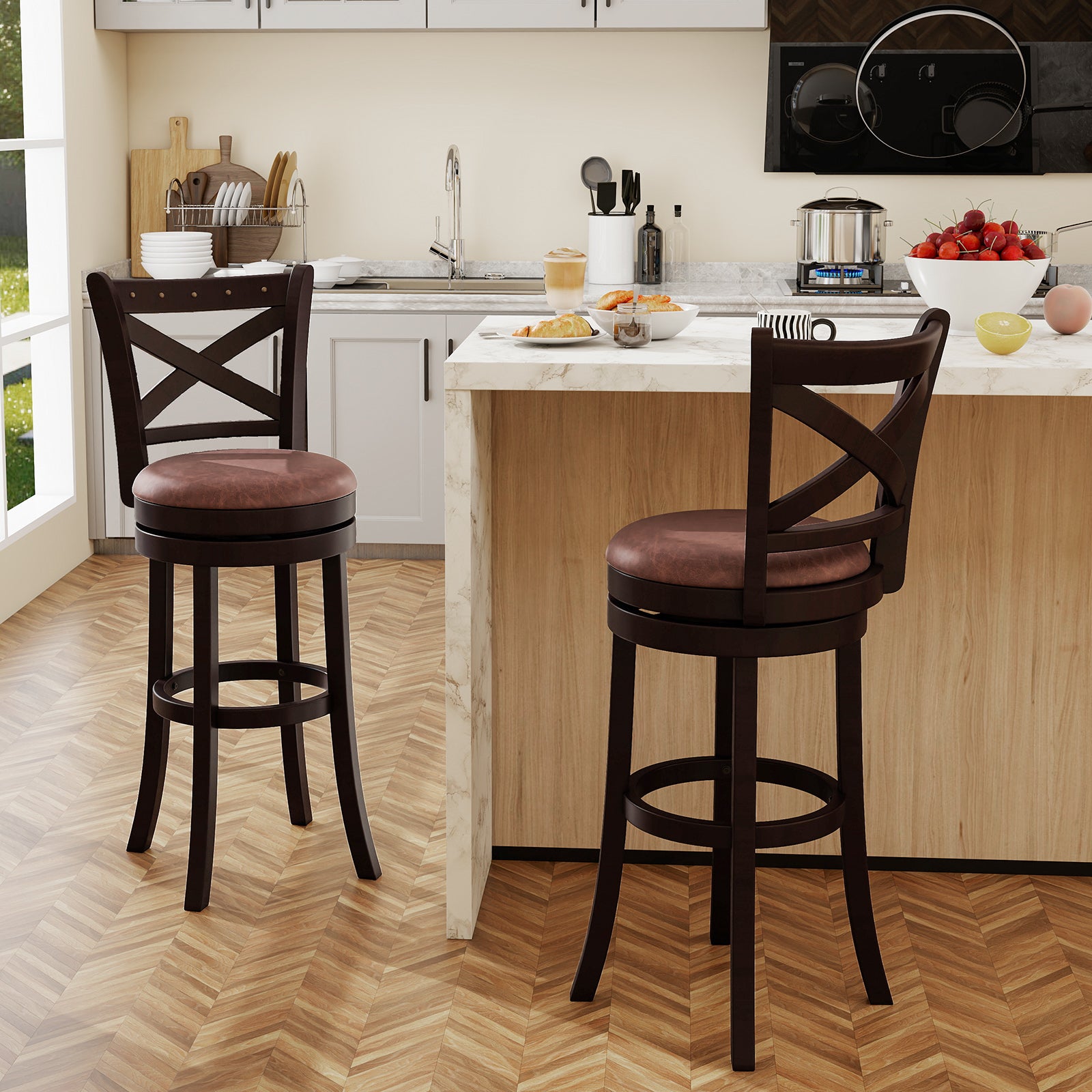 26/30 Inch Swivel Bar Stools Set of 2 Bar Chairs with Padded Seat-30 inches, Coffee Bar Stools at Gallery Canada