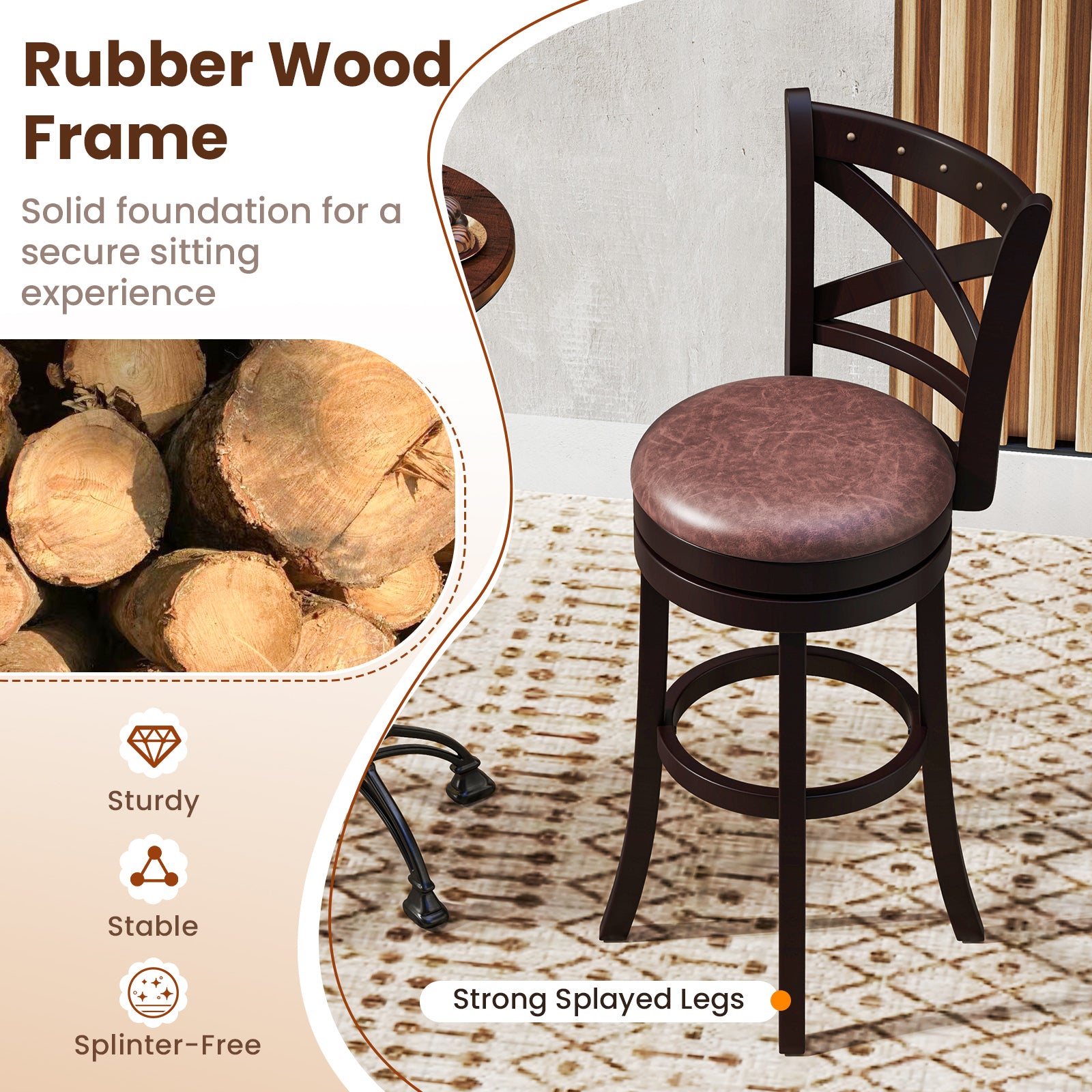 26/30 Inch Swivel Bar Stools Set of 2 Bar Chairs with Padded Seat-30 inches, Coffee Bar Stools at Gallery Canada