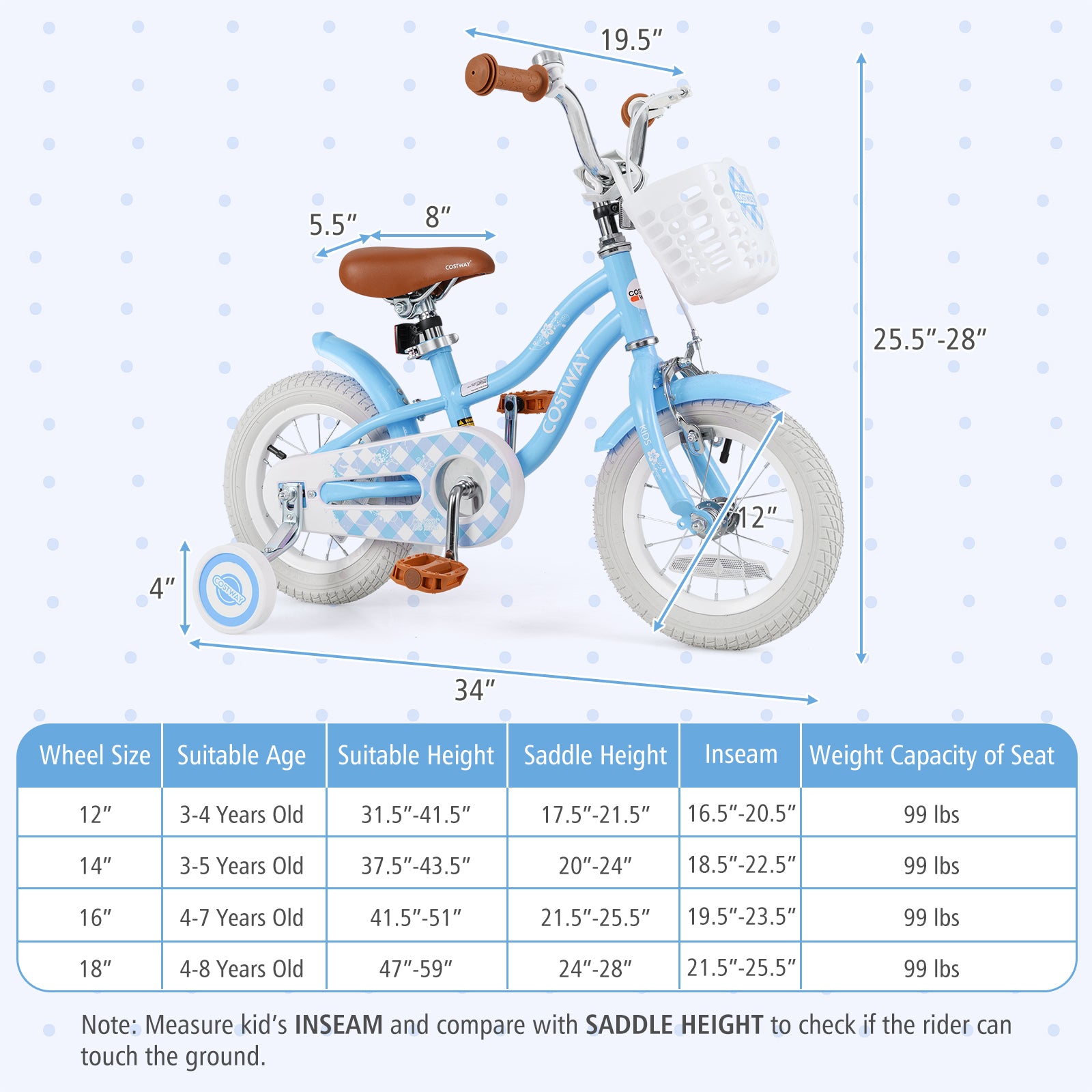 12 Inch Kids Bike with Adjustable Handlebar and Seat for 3-4 Year Old, Light Blue Kids Bike at Gallery Canada