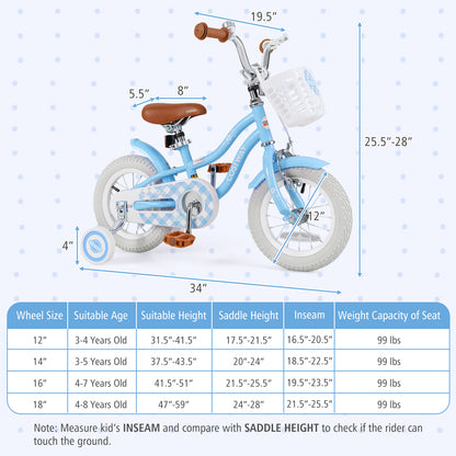 12 Inch Kids Bike with Adjustable Handlebar and Seat for 3-4 Year Old, Light Blue Kids Bike at Gallery Canada