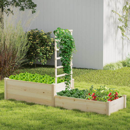 Raised Garden Bed with Trellis 87 Inch Wooden Elevated Planter with 2 Planter Boxes, Natural Raised Garden Beds Natural at Gallery Canada